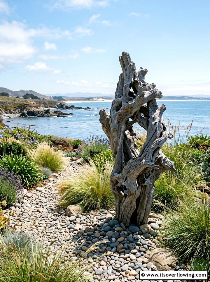 Driftwood Garden Art - 25 recycled garden ideas with pebbles