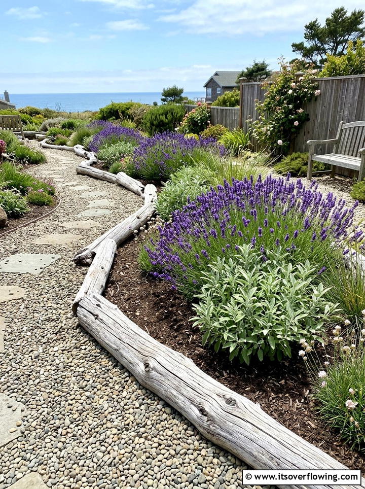 Driftwood Garden Edging - 25 garden decor ideas with driftwood accents