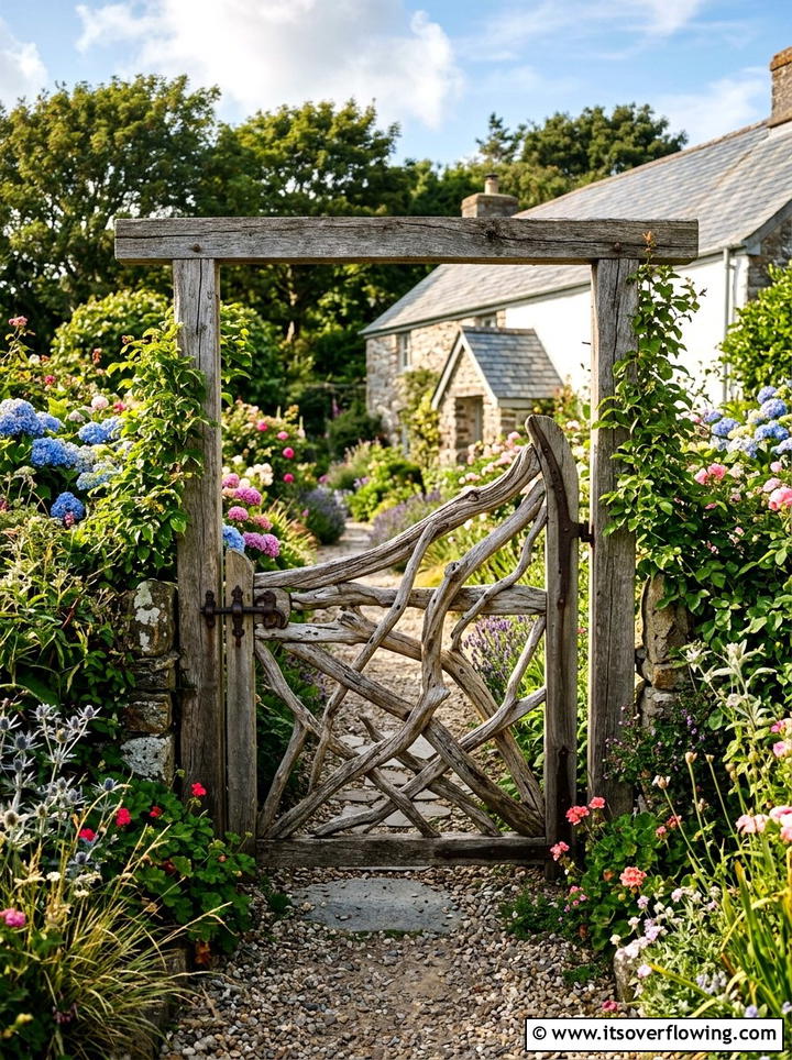 Driftwood Garden Gate - 25 upcycled garden ideas with driftwood