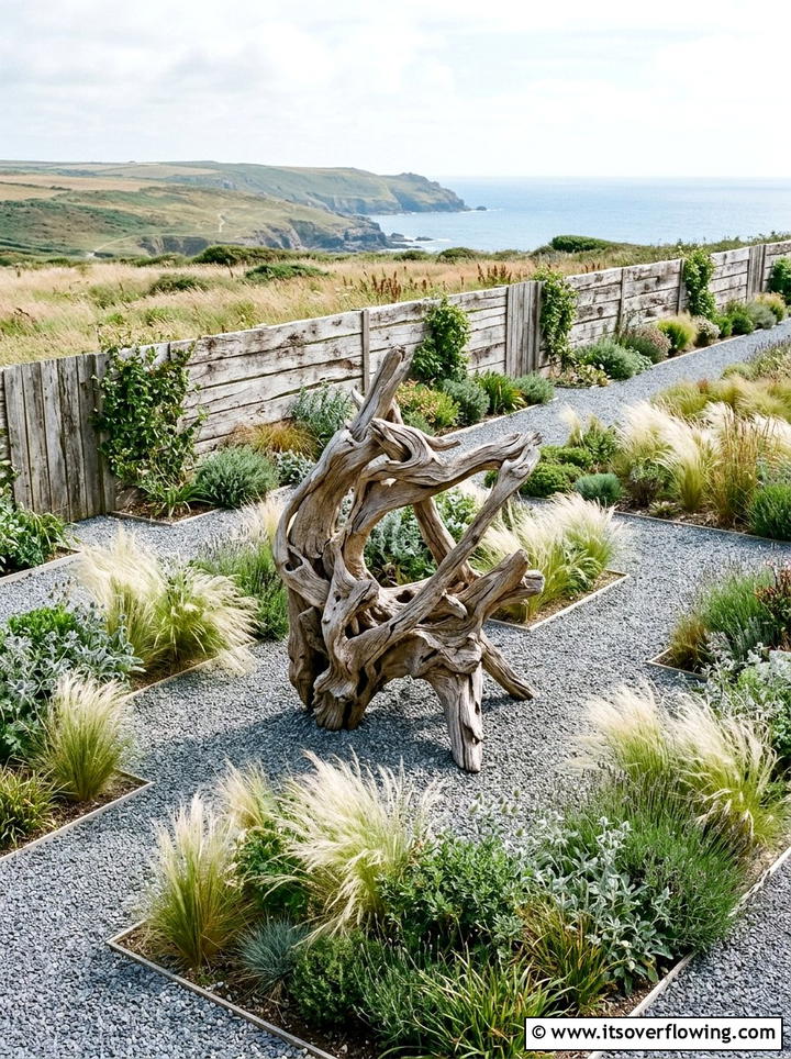 Driftwood Garden Sculpture - 25 garden decor ideas for rustic gardens