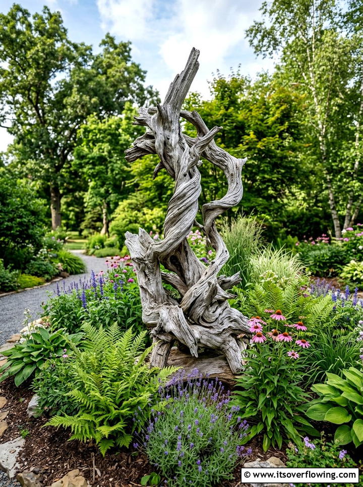 Driftwood Garden Sculpture - 25 garden decor ideas with wood art