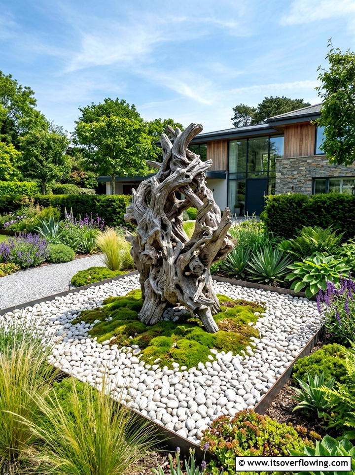 Driftwood Garden Sculpture - 25 creative garden ideas with boho textures