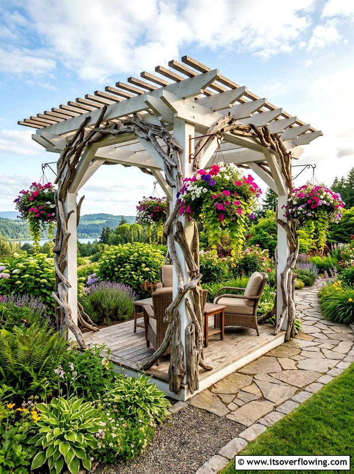 Driftwood Gazebo Accent - 25 garden decor ideas with driftwood accents