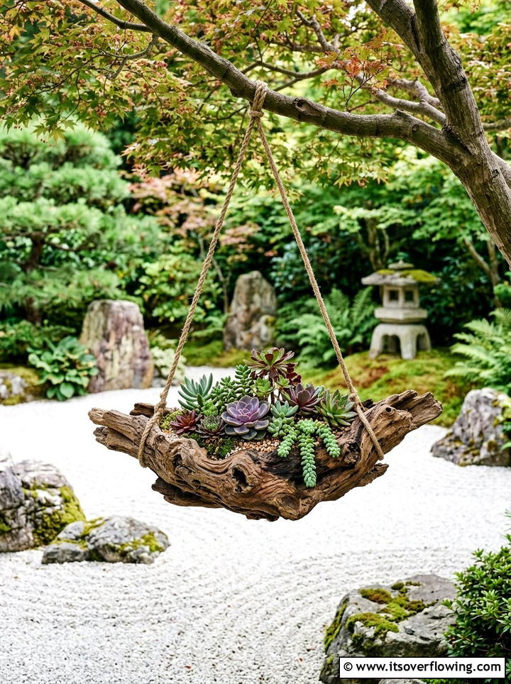 Driftwood Hanging Planter - 25 garden ideas with hanging planters