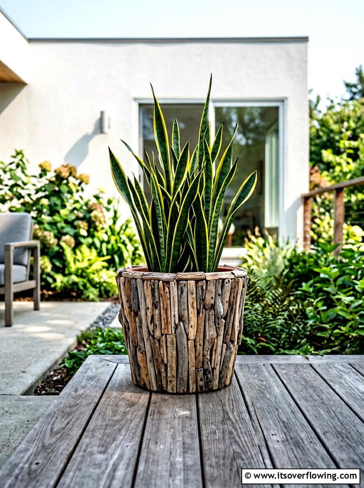 Driftwood Pot Decoration - 25 garden decor ideas with driftwood accents
