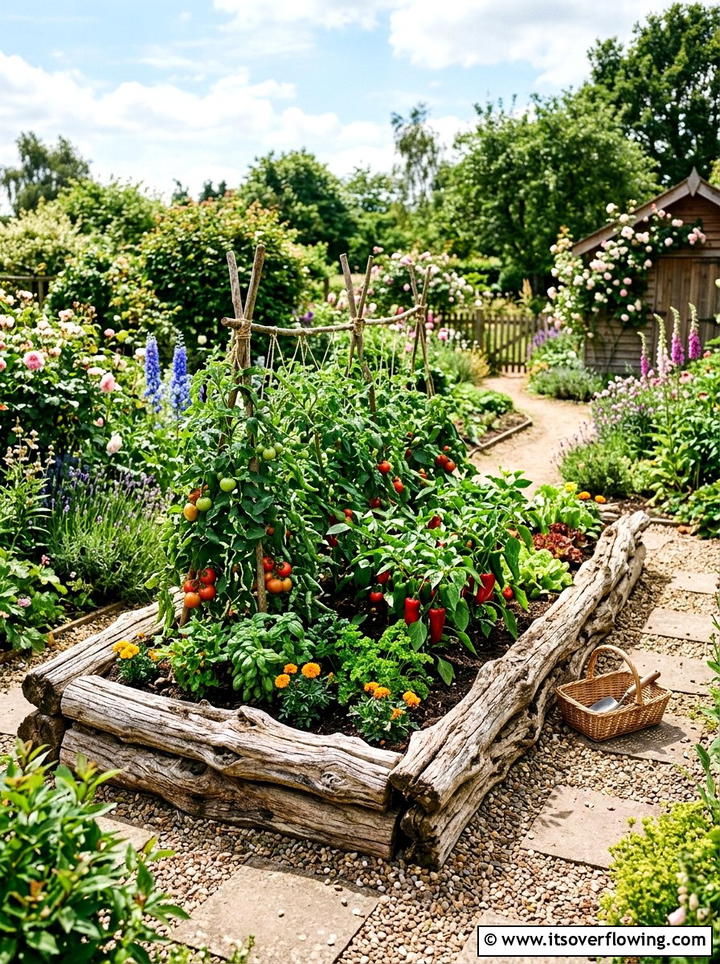 Driftwood Raised Garden Bed - 25 upcycled garden ideas with driftwood