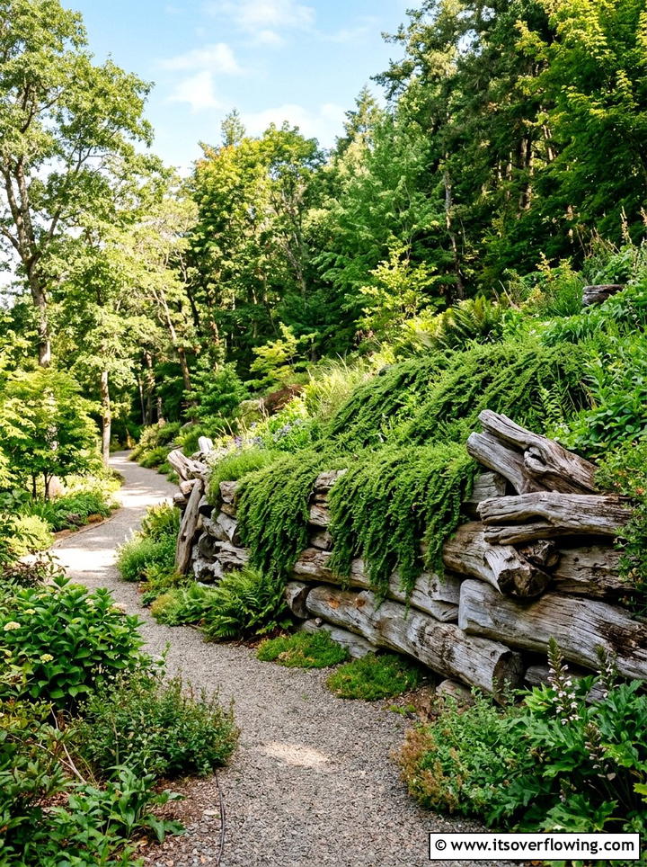 Driftwood Retaining Wall - 25 upcycled garden ideas with driftwood