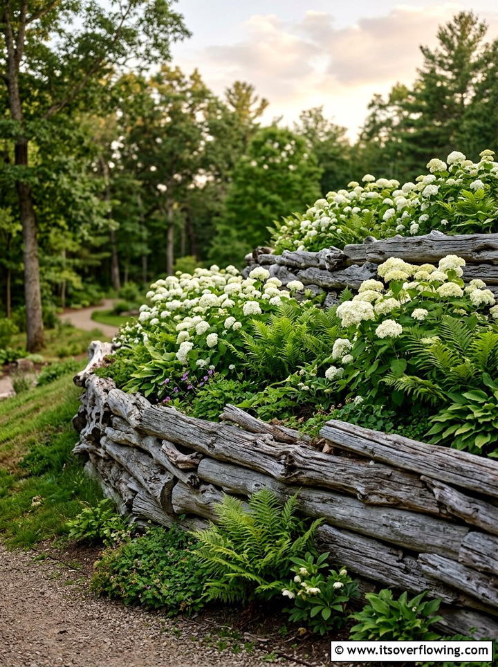Driftwood Retaining Wall - 25 garden decor ideas with driftwood accents
