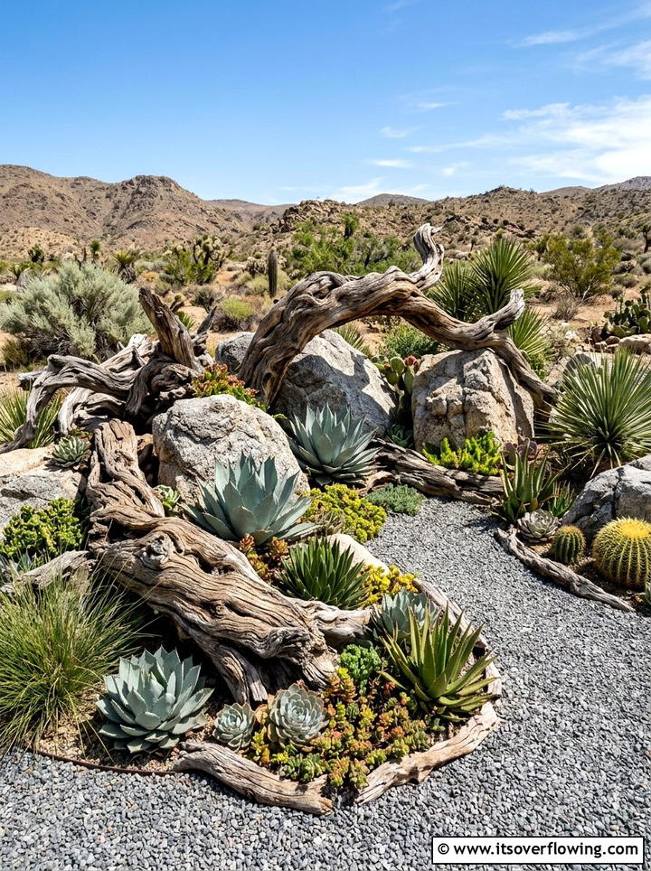 Driftwood Rock Garden - 25 garden decor ideas with driftwood accents