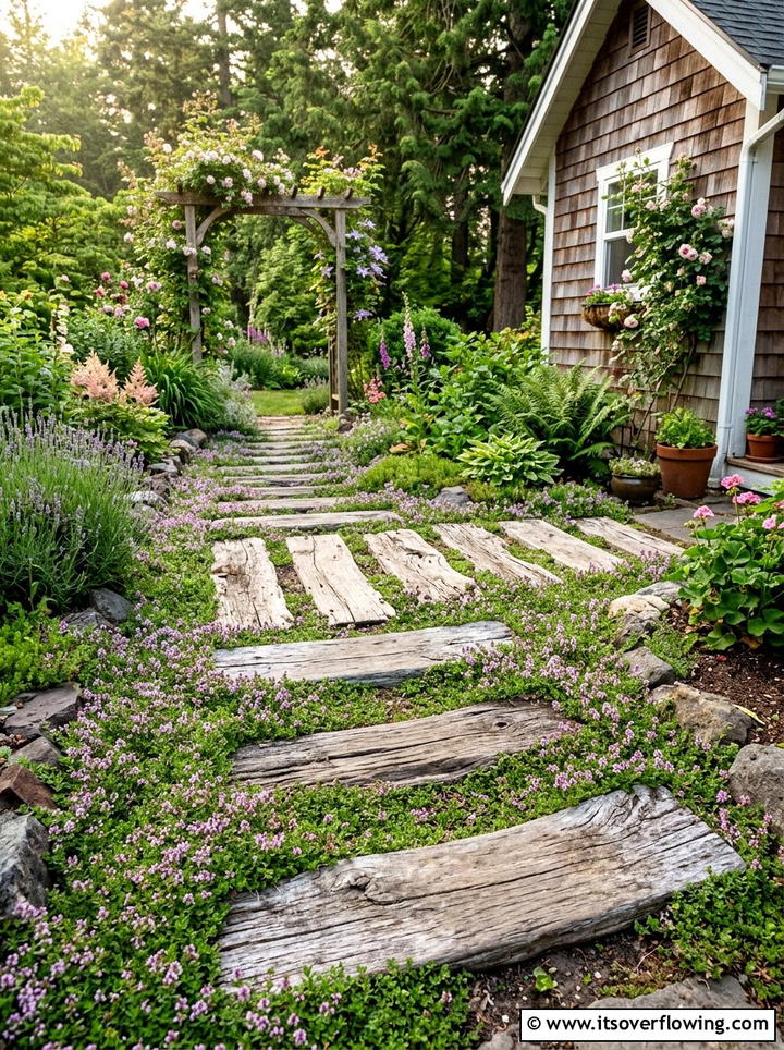 Driftwood Stepping Stone - 25 garden decor ideas with driftwood accents