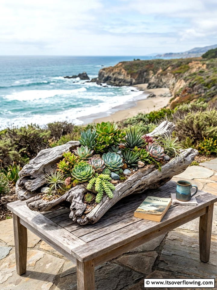 Driftwood Succulent Arrangement - 25 cheap garden ideas with simple planters