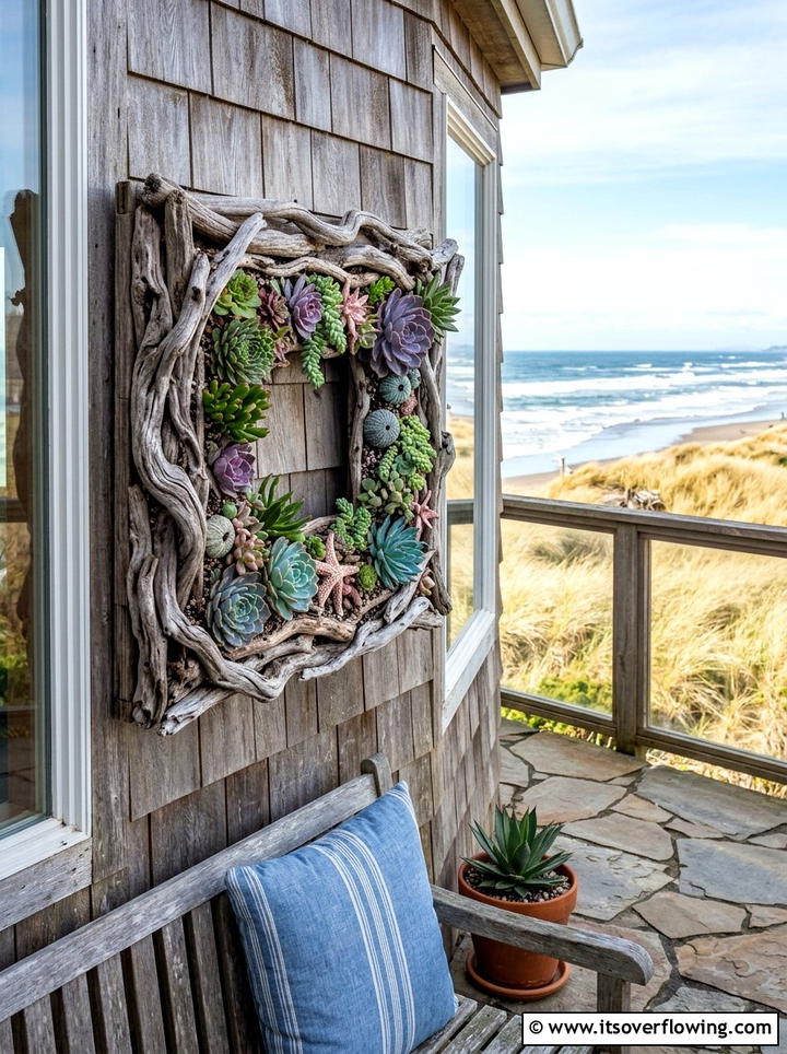 Driftwood Succulent Frame - 25 garden ideas with succulent frames