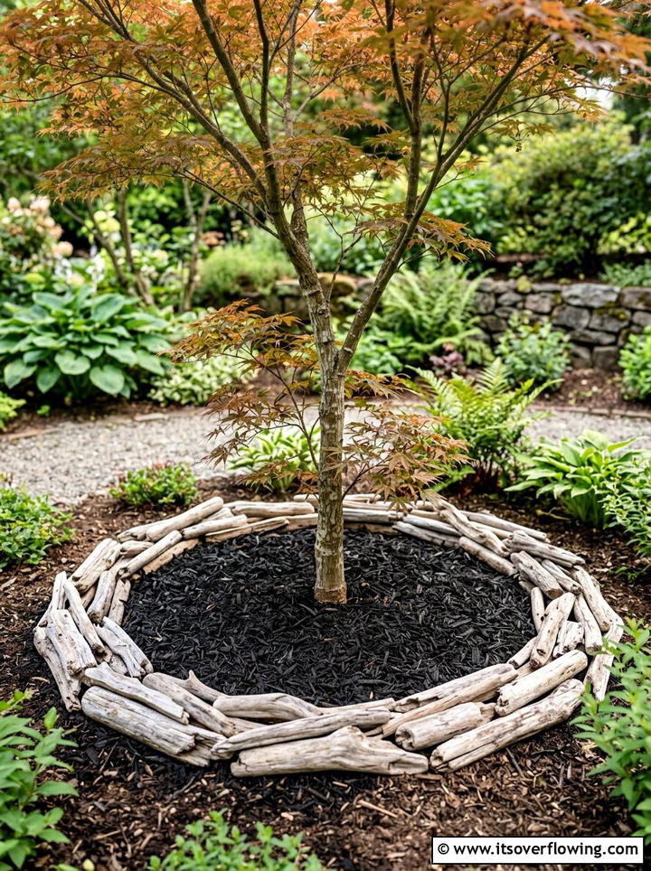 Driftwood Tree Ring - 25 garden decor ideas with driftwood accents