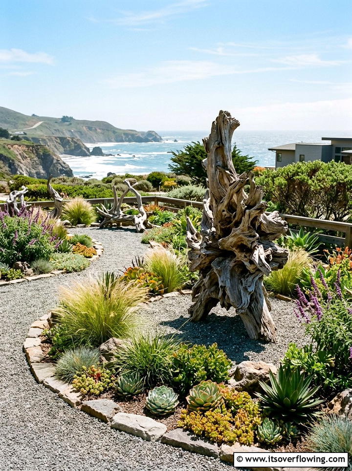 Driftwood garden sculpture - 25 backyard decorating ideas with garden art