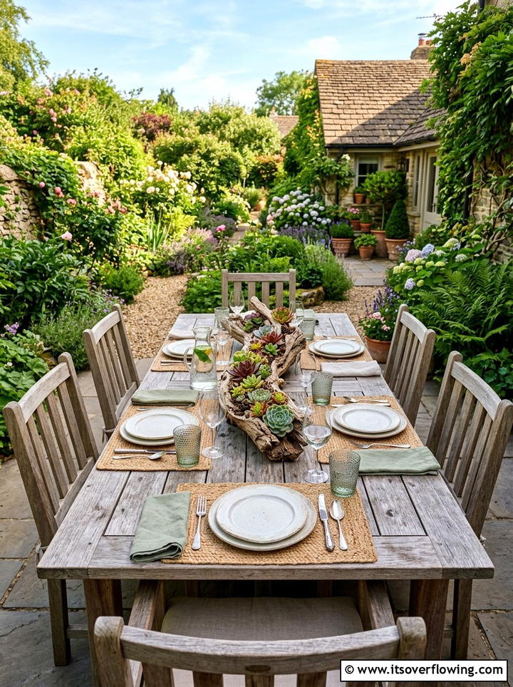 Driftwood succulent centerpiece - 25 backyard decorating ideas with succulent pots