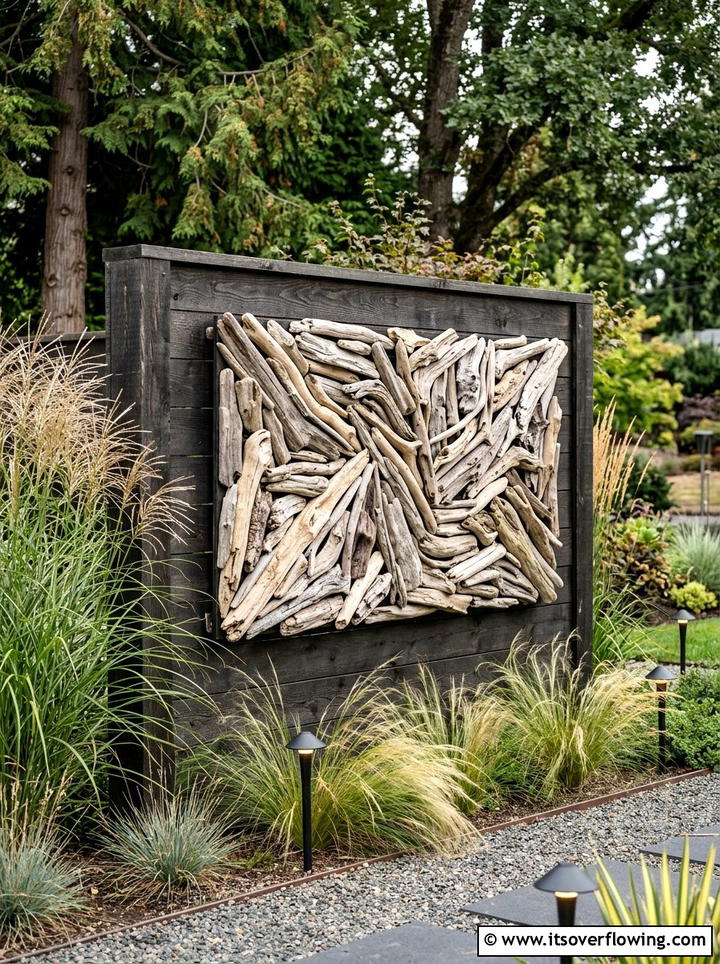 Driftwood wall art - 25 garden decor ideas with reclaimed wood