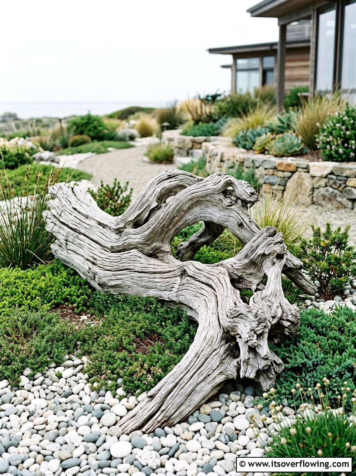 Driftwood - 25 garden decor ideas with winter decor