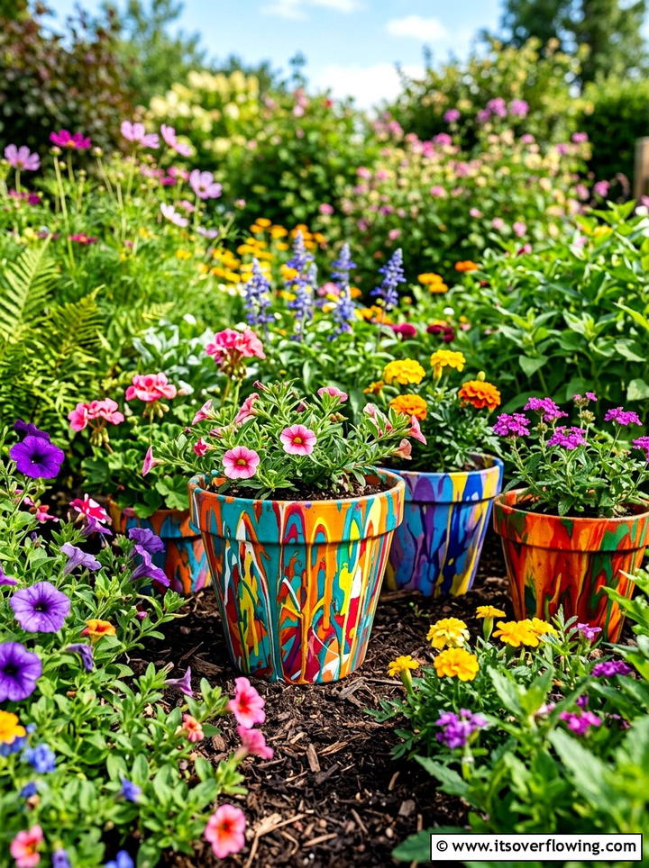 Drip Paint Flower Pots - 25 garden ideas with painted pots