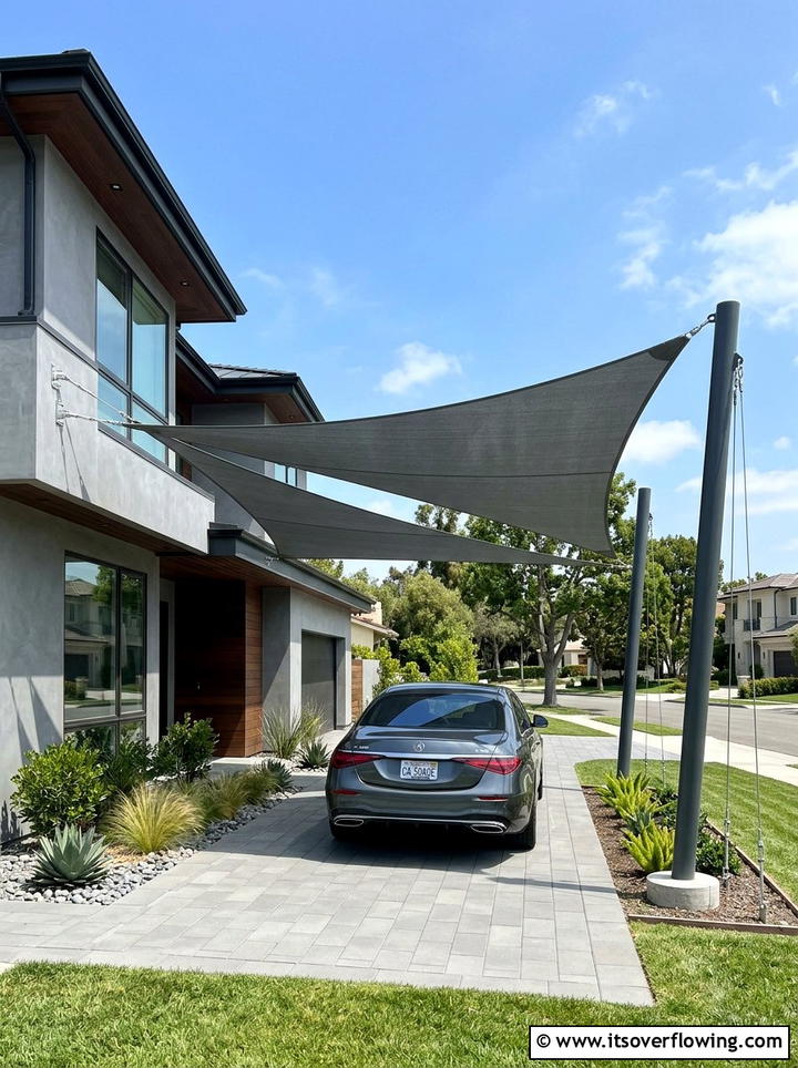 Driveway Sun Shade Sail - 25 backyard ideas with shade sail