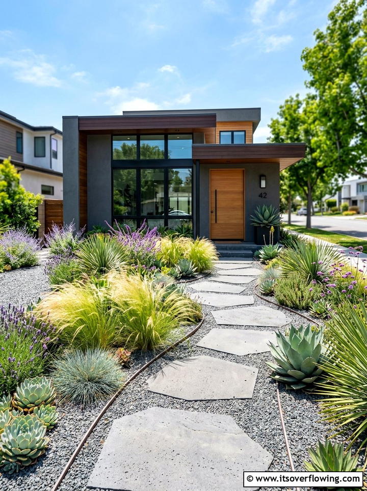 Drought Tolerant Front Yard - 25 cheap garden ideas with gravel