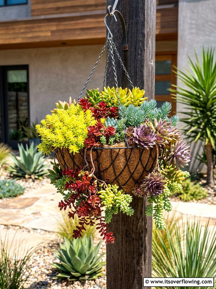 Drought Tolerant Sedum Basket Mix - 25 garden decor ideas with hanging baskets