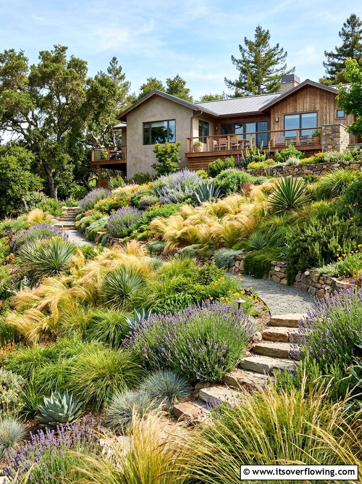 Drought Tolerant Slope Planting - 25 garden design ideas with native grasses