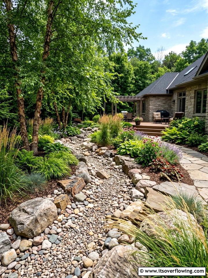Dry Creek Bed - 25 garden decor ideas with stone accents