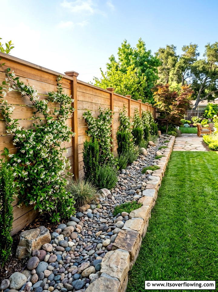 Dry Creek Bed Along Fence - 25 creative garden ideas with dry creek beds