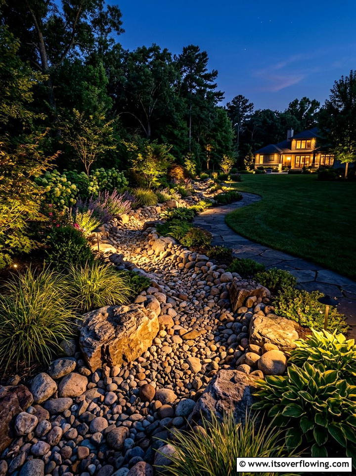 Dry Creek Bed Lighting - 25 creative garden ideas with dry creek beds