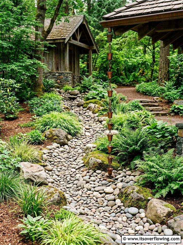 Dry Creek Bed Rain Chain - 25 creative garden ideas with rain chains