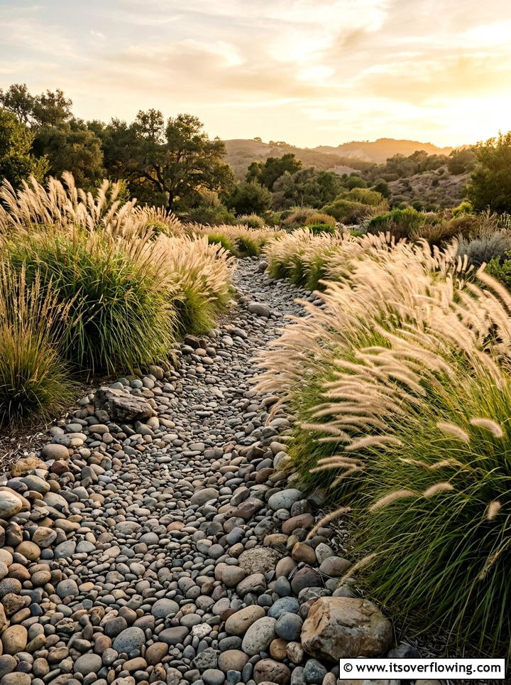 Dry Creek Bed With Ornamental Grasses - 25 backyard ideas with dry creek bed