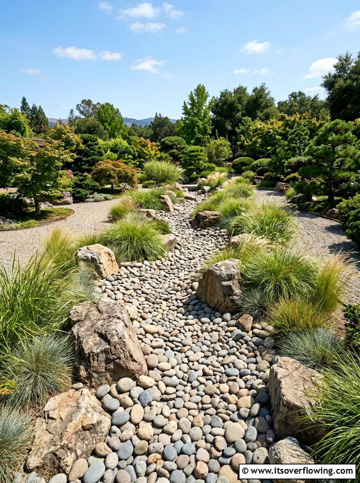 Dry Rock River - 25 garden decor ideas for zen gardens