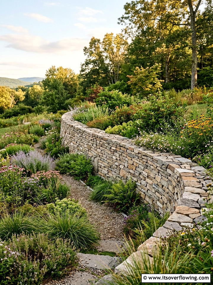 Dry Stack Stone Retaining Wall - 25 backyard ideas with retaining wall
