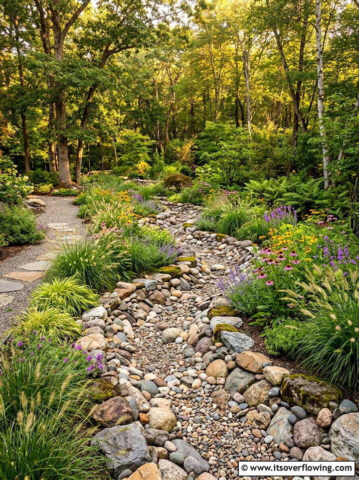 Dry creek bed - 25 garden decor ideas with pebble accents