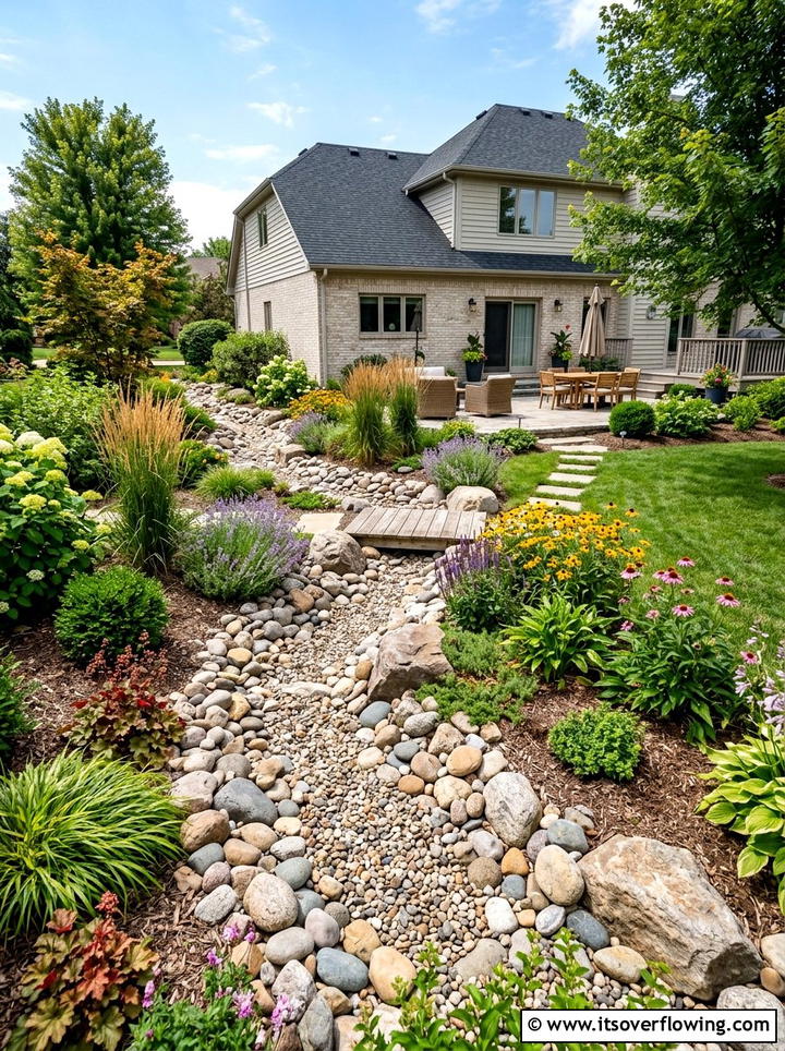 Dry creek bed - 25 cheap garden ideas with drought tolerant plants