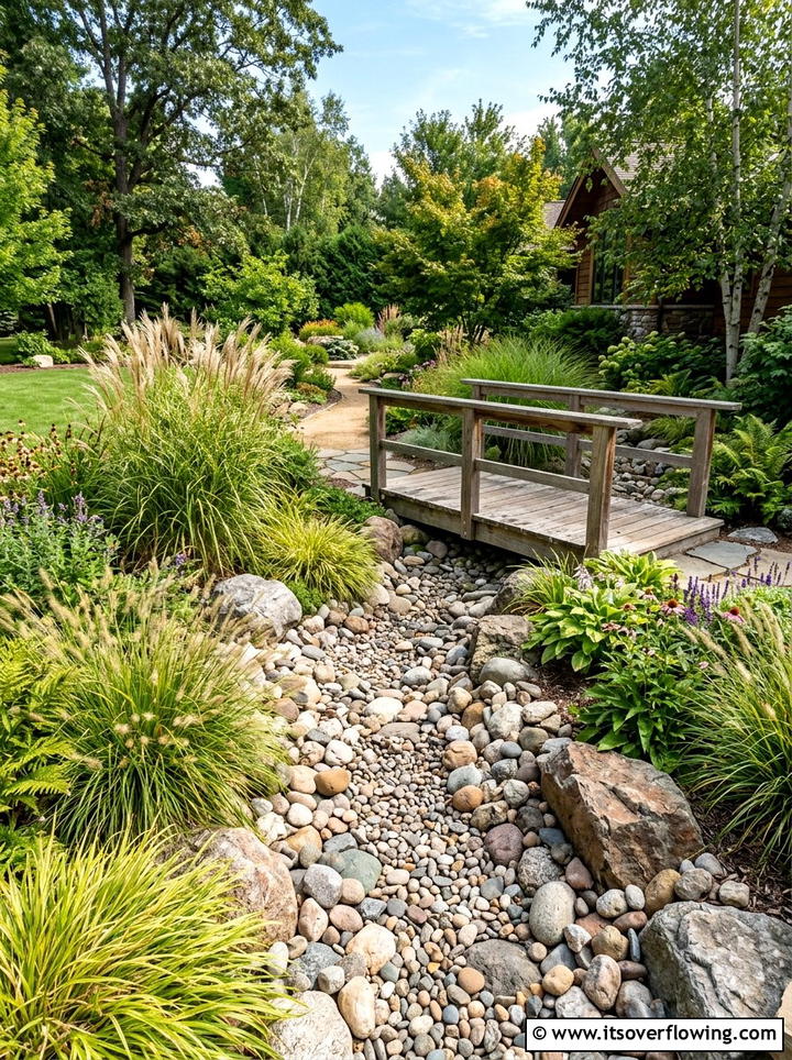 Dry creek bed landscape - 25 cheap garden ideas with low maintenance plants