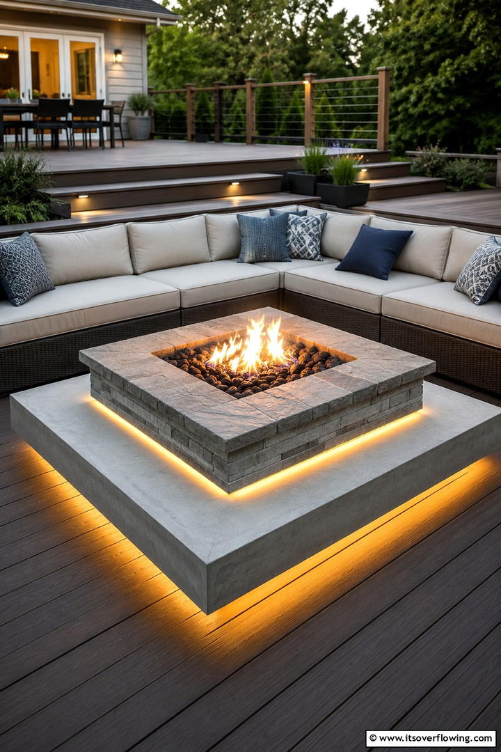 Dual Level Design Square Fire Pit - 30 Square Fire Pit Ideas for Modern Outdoor Gathering Spaces