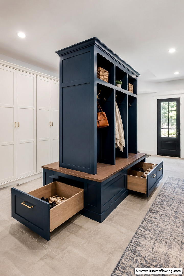 Dual Sided Storage Bench - 30 Functional Mudroom Bench Ideas for Organized Entryways