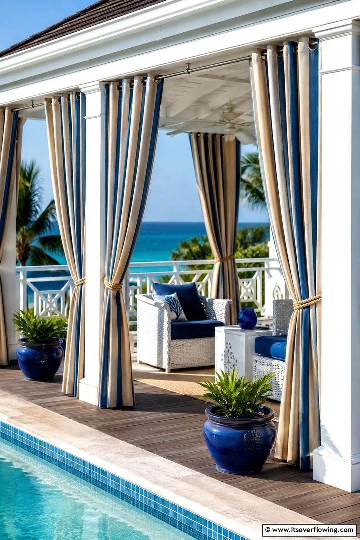 Dual Tone Striped Curtains - 30 Patio Curtain Ideas to Enhance Outdoor Privacy & Style