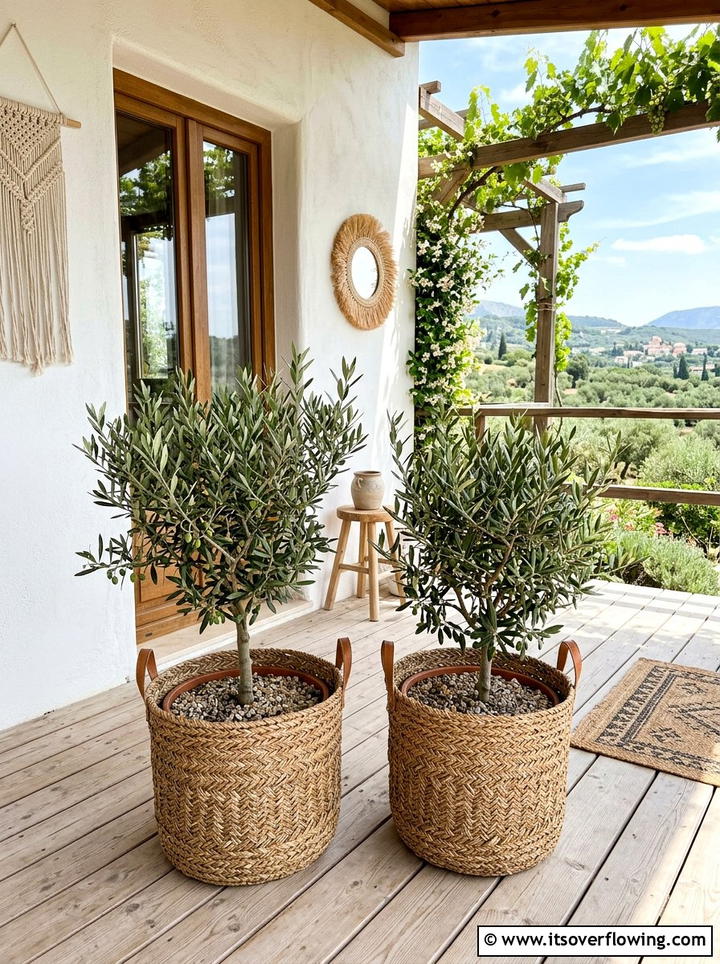 Dual Woven Baskets - 25 front porch decor ideas with symmetrical layout