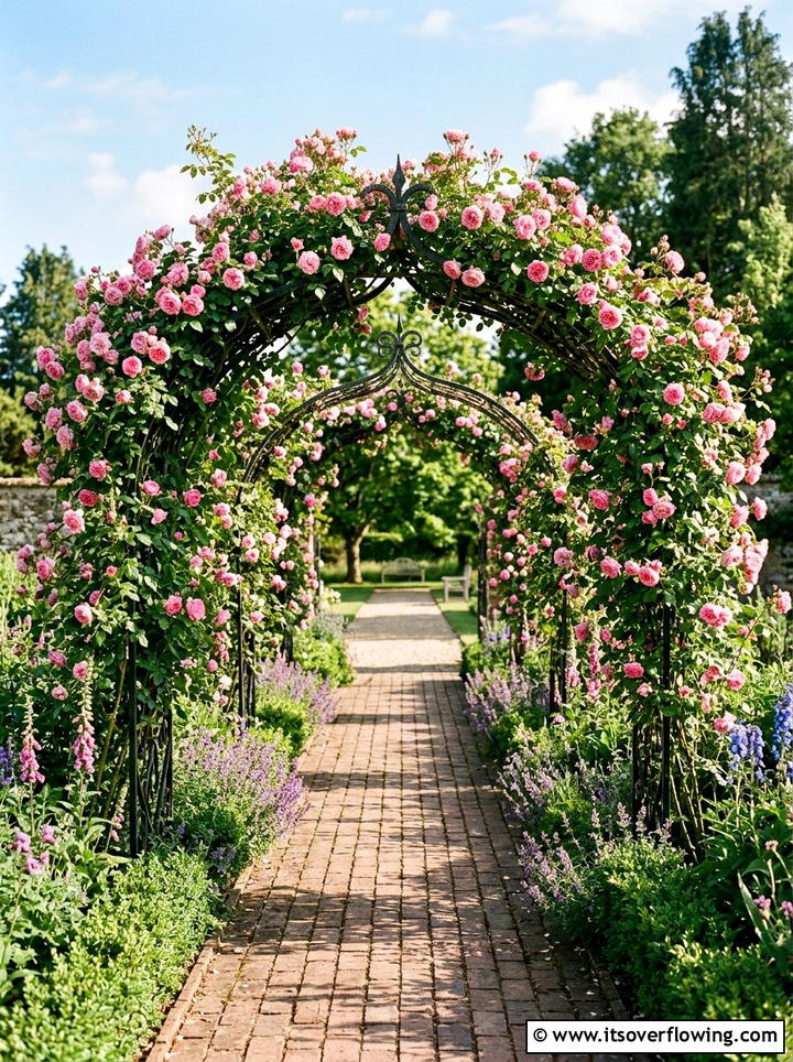 Dual rose arches - 25 garden design ideas with symmetry