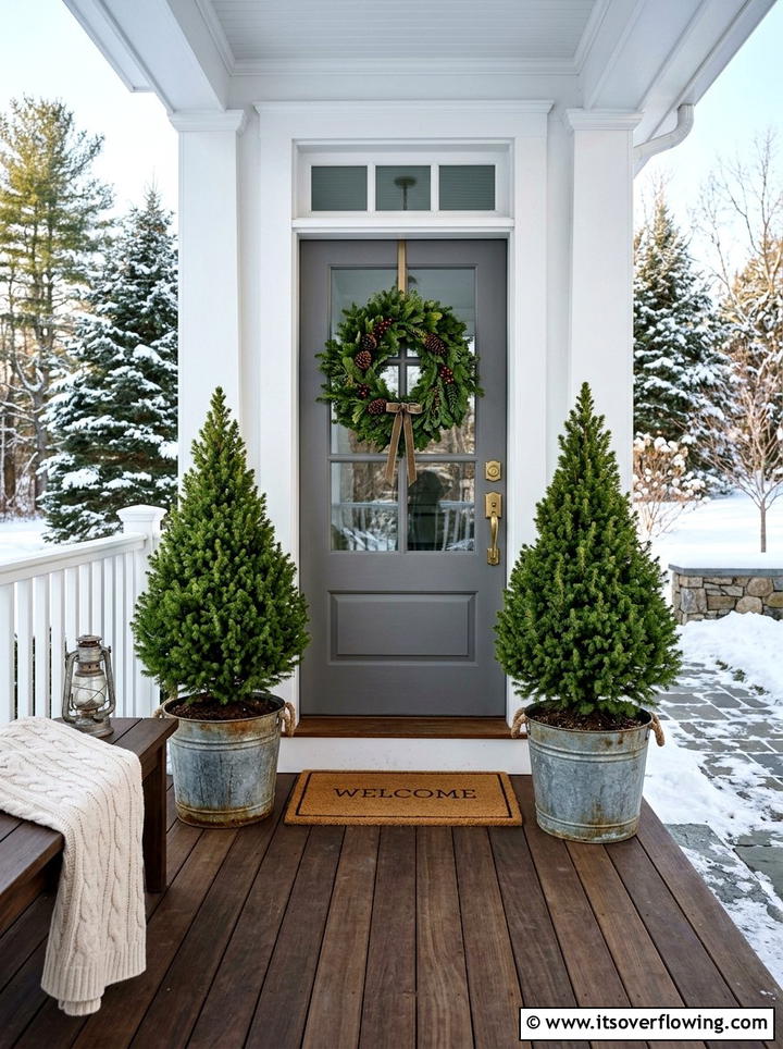 Dwarf Alberta Spruce For Year Round Green - 25 front porch ideas with low maintenance plants