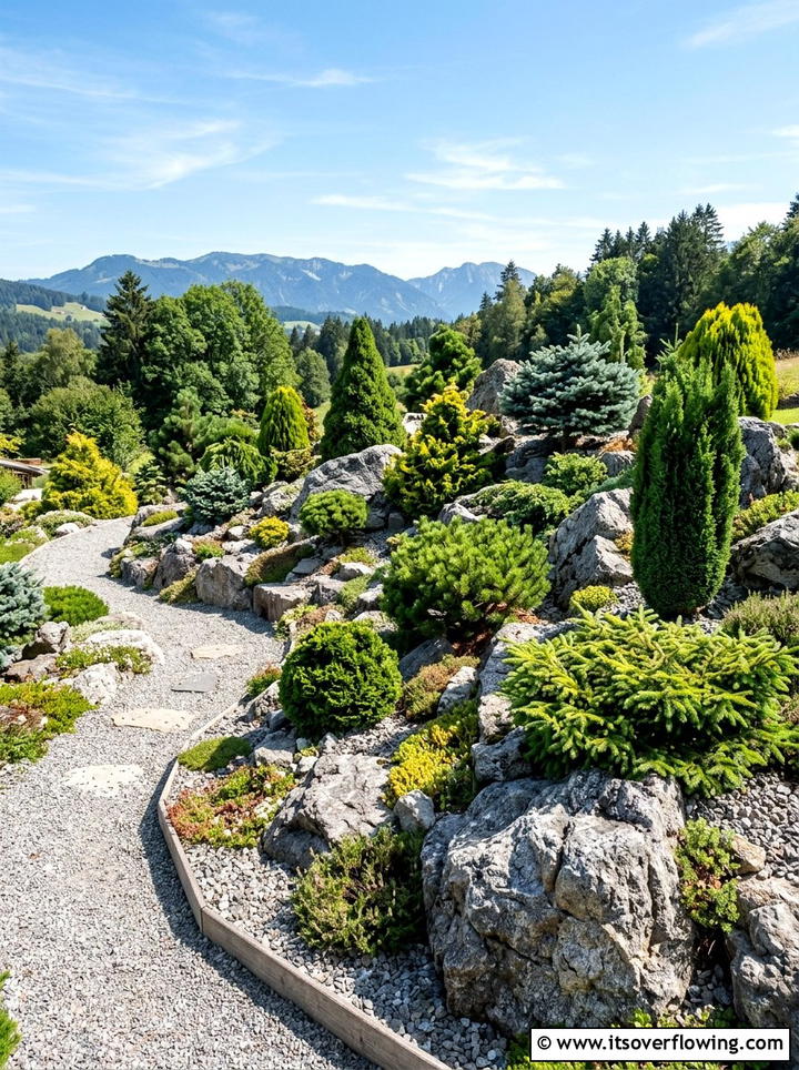 Dwarf Conifer Rockery - 25 garden design ideas with low maintenance shrubs