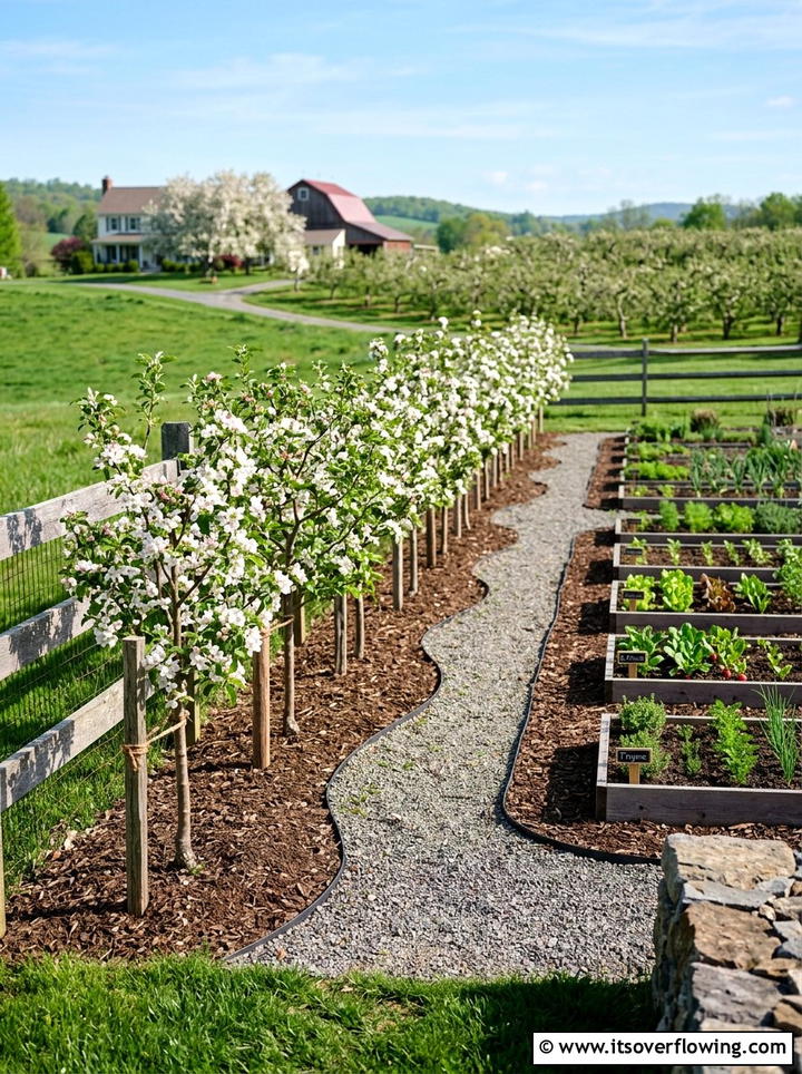 Dwarf Fruit Tree Line - 25 backyard ideas with border plants