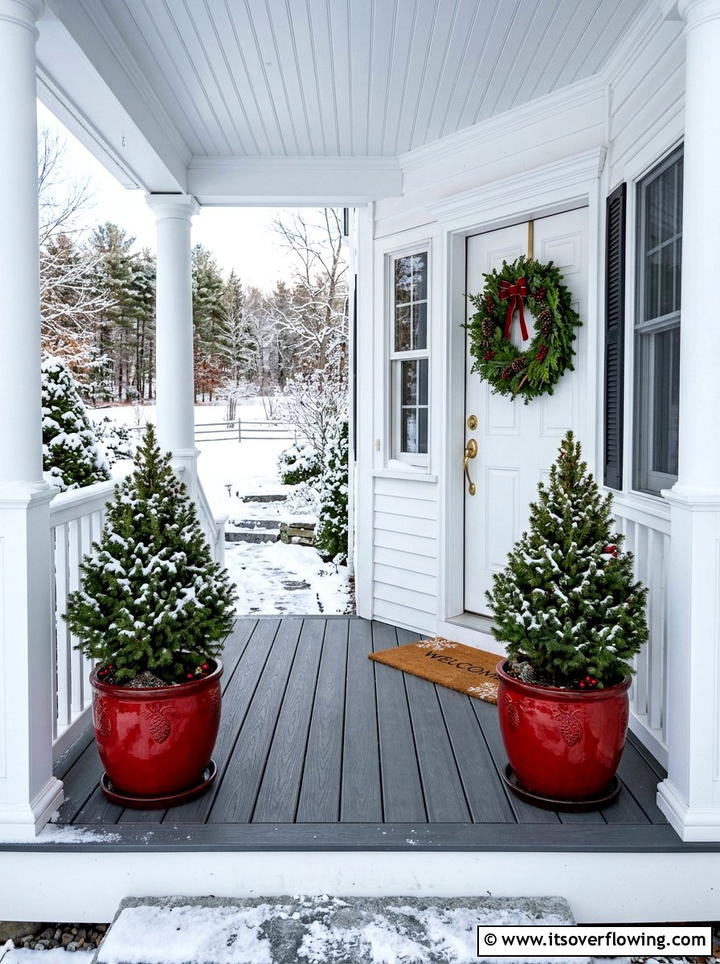Dwarf spruce pot - 25 front porch decor ideas with year round greenery