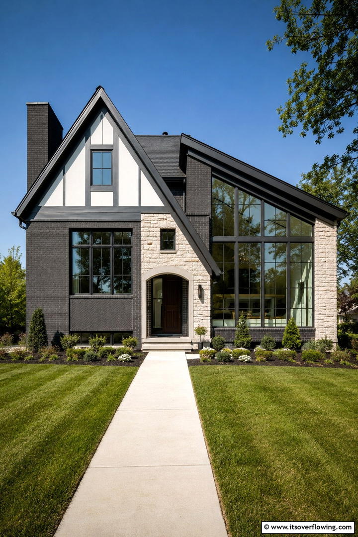 Dynamic Asymmetry - 30 Modern Tudor Exterior Ideas for Timeless Curb Appeal