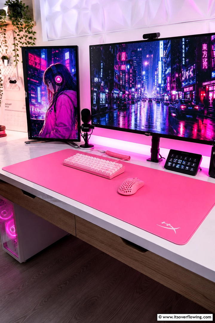 Dynamic Pink Gaming Mouse and Pad - 30 Pink Gaming Setup Ideas for a Vibrant Play Space