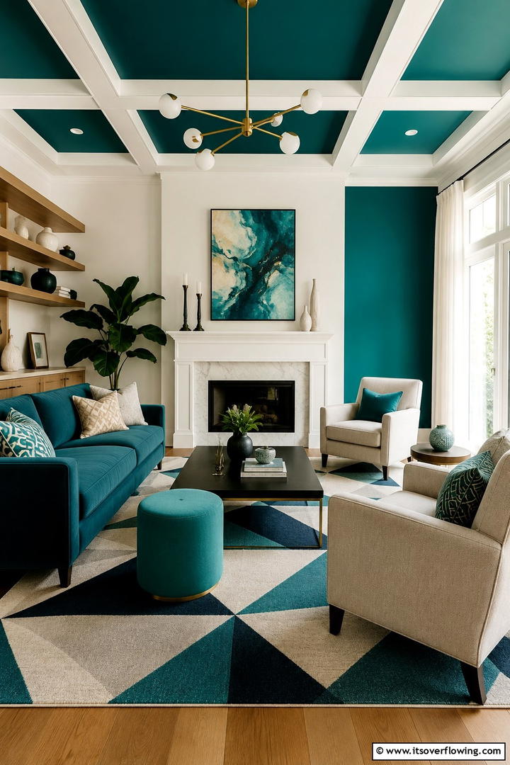 Dynamic Teal Interplay - 30 Teal Living Room Ideas for Bold & Serene Interior Spaces