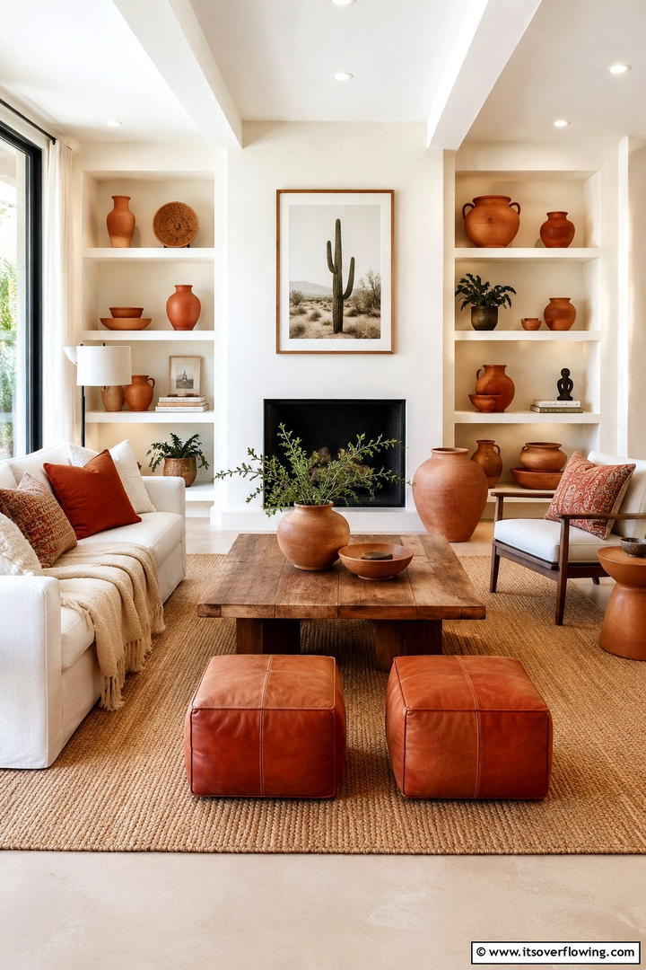 Earthy Terracotta Accents - 50 Living Room Fall Decor Ideas for Cozy Autumn Updates