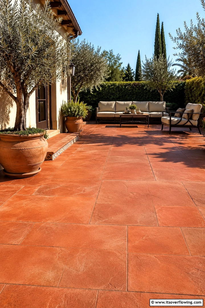 Earthy Terracotta Tones - 30 Painted Concrete Patio Ideas for Colorful Outdoor Floors